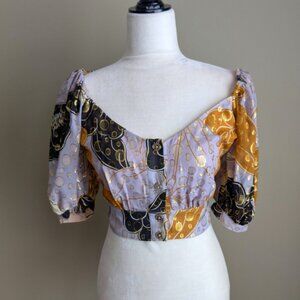 Marciano Guess silk gold puff sleeve button down blouse